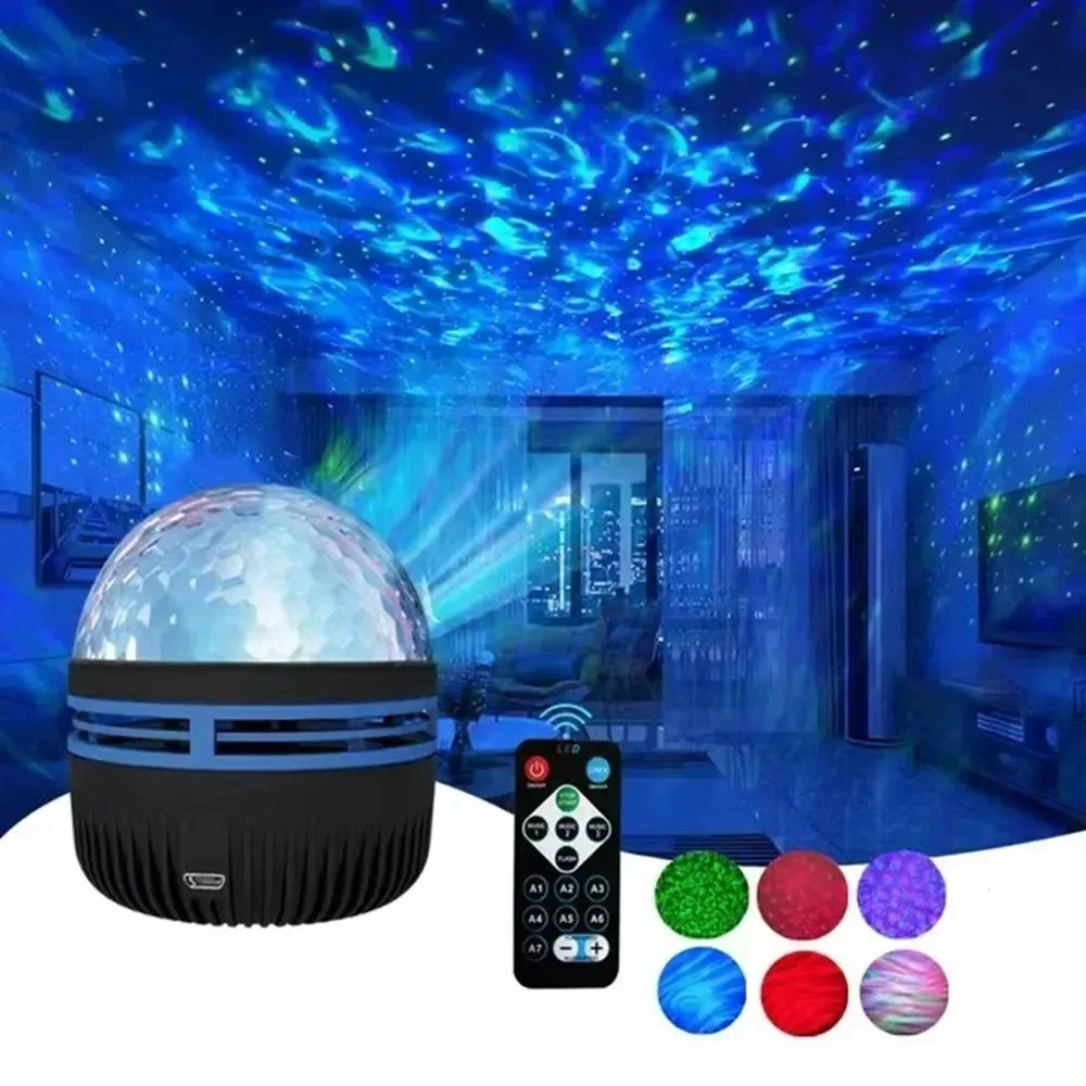 Projecteur LED Ciel Étoilé RGB Galaxie Lampe d'Ambiance Projection Noël Halloween Télécommande 7 Couleurs Rotation Automatique Maison