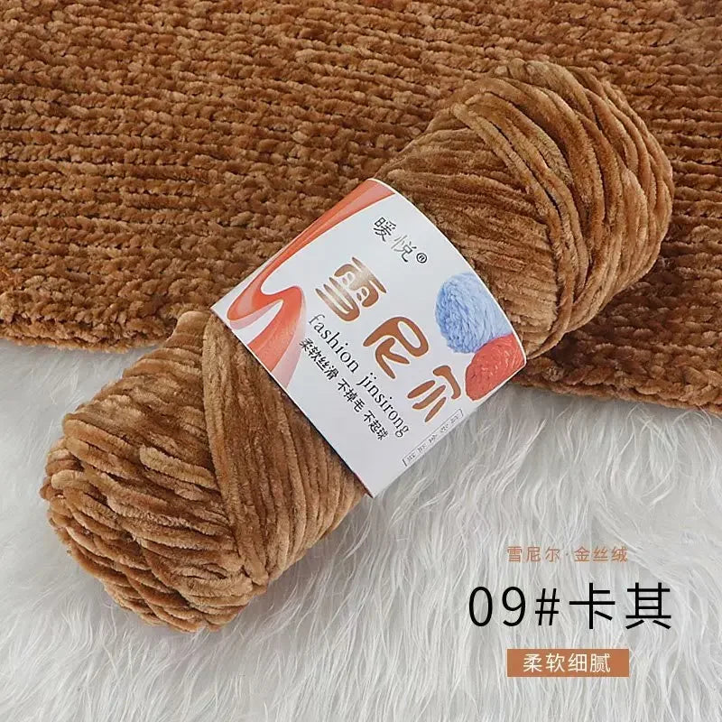 Fil de Velours en Polyester Mélangé de Coton Chenille, Crochet Ogo Doux pour Bébé, Fil Optique pour Écharpe, Bricolage Fait à la Main, 100 g/Rouleau