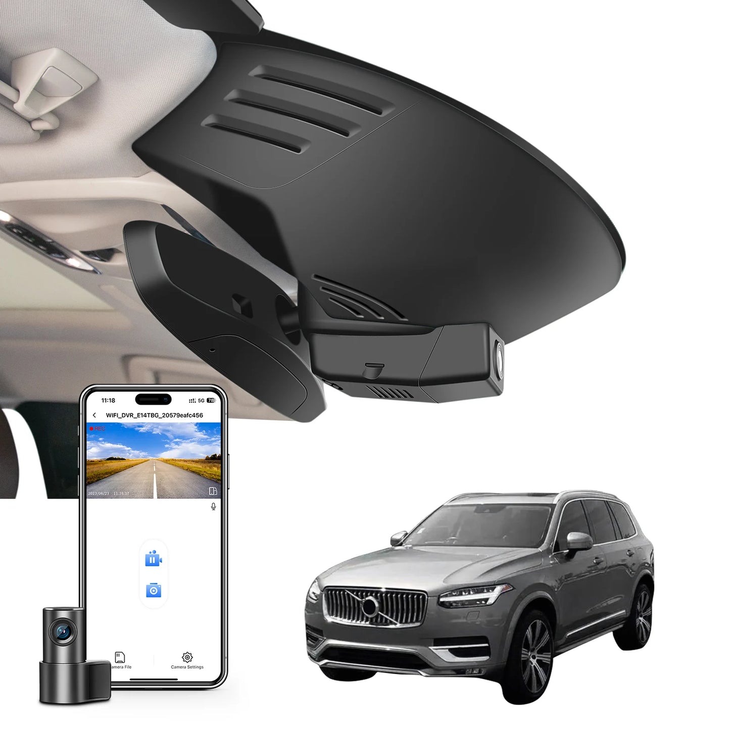 Mangoal Dash Cam 4K pour Volvo XC90 (modèle A/B) 2016-2026 g-capteur WiFi APP GPS caméra de voiture enregistreur avec carte SD 64GB/128GB