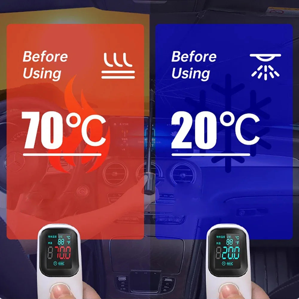 Amagi – pare-soleil de voiture style parapluie, verre avant, colle argentée, protection solaire, tissu d'isolation thermique, résistant aux Uv, outils de parapluie pliant