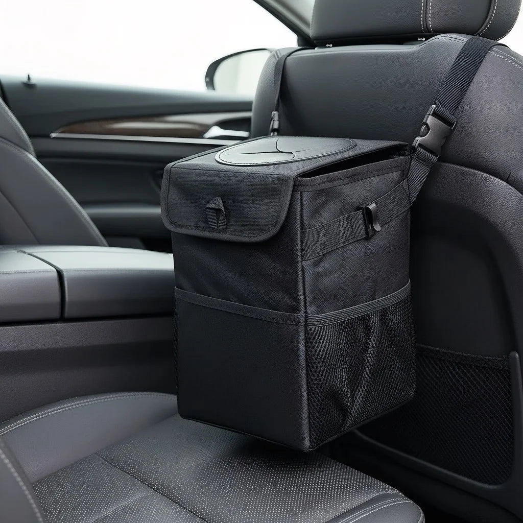 Poubelle de voiture avec couvercle – Organisateur étanche 100 % étanche avec poches de rangement