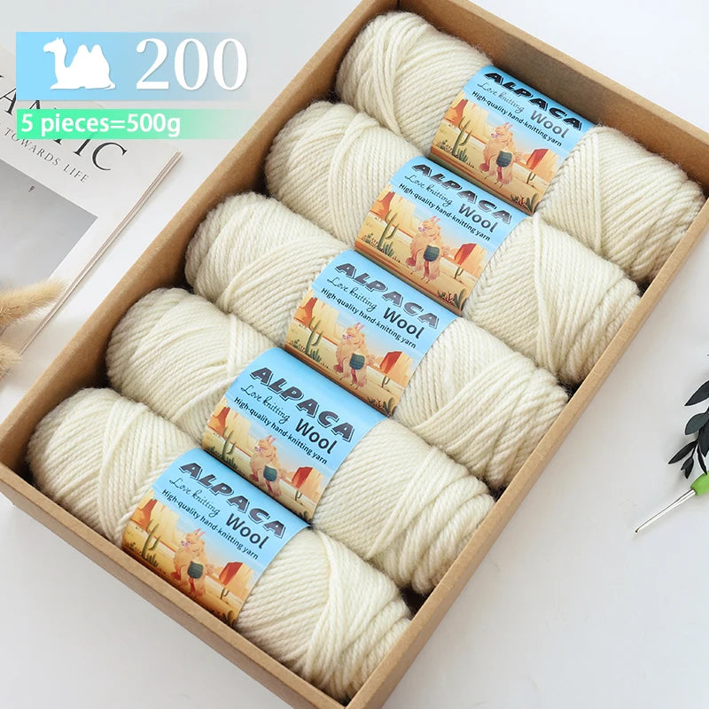500g contient 5 écheveaux de fil de laine d'alpaga épais, 245 aiguilles, fil à tricoter, fil de matériel de bricolage pour pulls à tricoter, fil pour la fabrication de pulls en laine, grands manteaux, châles, chapeaux,