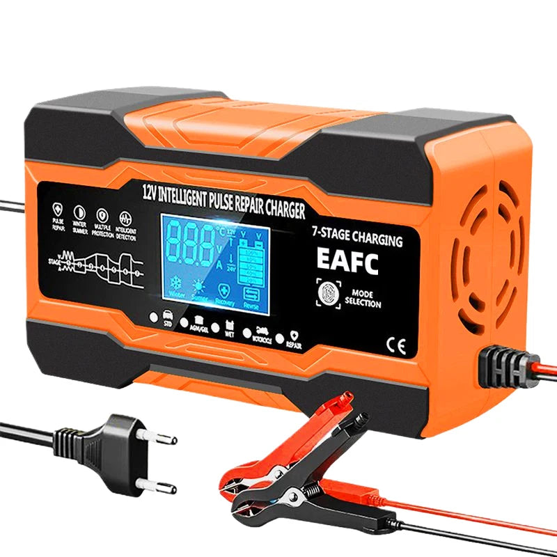 Chargeur de batterie intelligent 12V 24V 12a 10a, Charge rapide pour Batteries de voiture, Charge en 7 étapes, réparation d'impulsions pour GEL AGM humide, plomb acide
