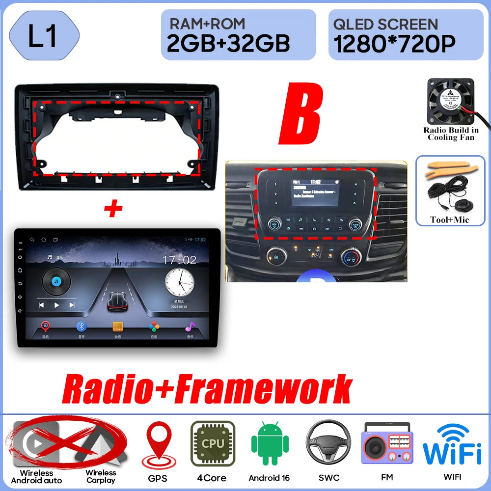 Autoradio Android 16 pour Ford Transit personnalisé Transit V363 350 lecteur multimédia Carplay Navigation GPS 4G Wifi vidéo stéréo 2din