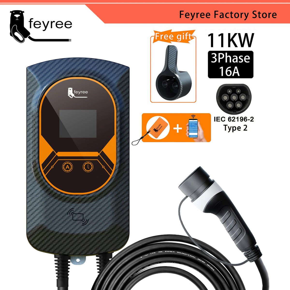 Fey123-Chargeur de voiture EVSE Wallbox Vope2 pour véhicule électrique, station de charge triphasée, câble 32A, 7,6 kW, 11kW, 22kW