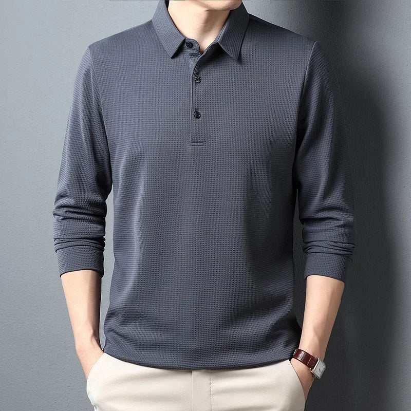 Chemise à manches longues pour hommes, Polo décontracté, couleur unie, à la mode, respirant, confortable, polyvalent, nouvelle collection