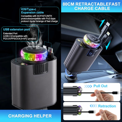Aromathérapie Spray Atmosphère Lumière Chargeur De Voiture PD Charge Rapide Flash Charge Ligne Télescopique Star Sky Allume-Cigarette (Gris)