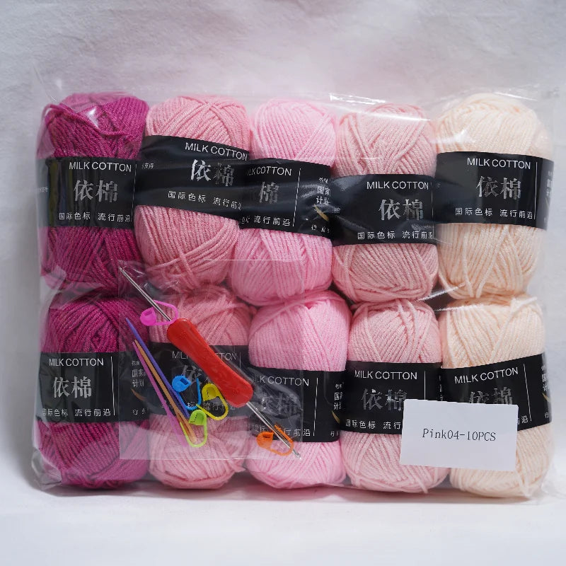 Nouveau 10 pièces série rose fil lait coton fil combinaison Crochet tricot fil ensemble pour bricolage à la main artisanat pull écharpe tricot