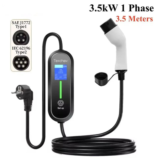 Chargeur de voiture Portable GBT Type 1 Type 2, 16a, EV Portable avec câble de 3.5M 5M, Station de recharge de voiture réglable en courant