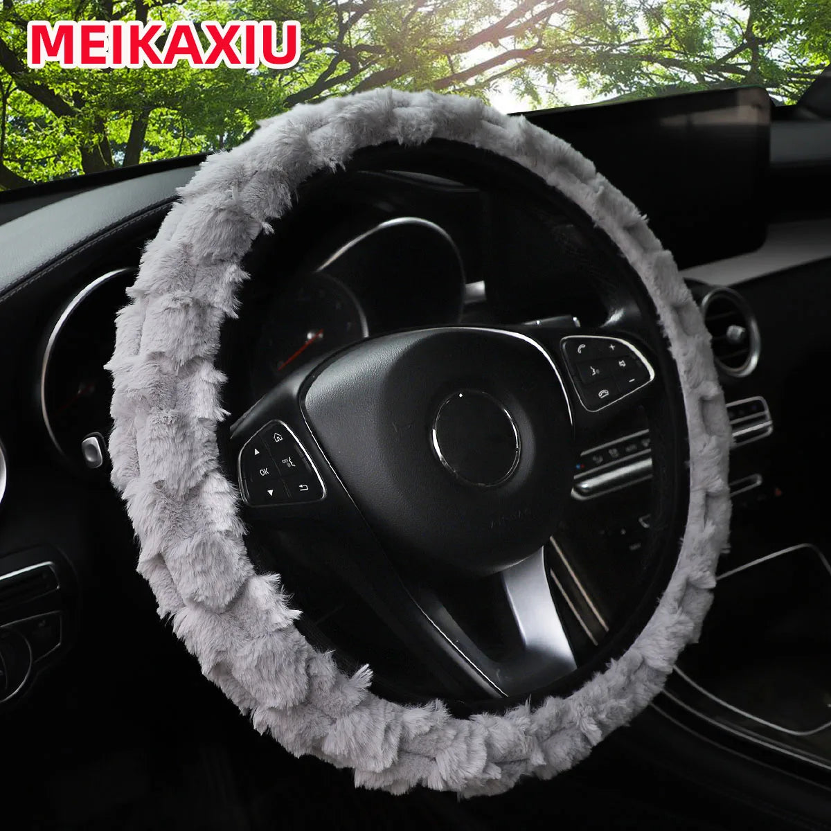 Anneau intérieur de voiture en fourrure de lapin artificielle 3D, couverture de volant gratuite adaptée aux articles de décoration de voiture de 14.5 à 15 pouces pour femmes