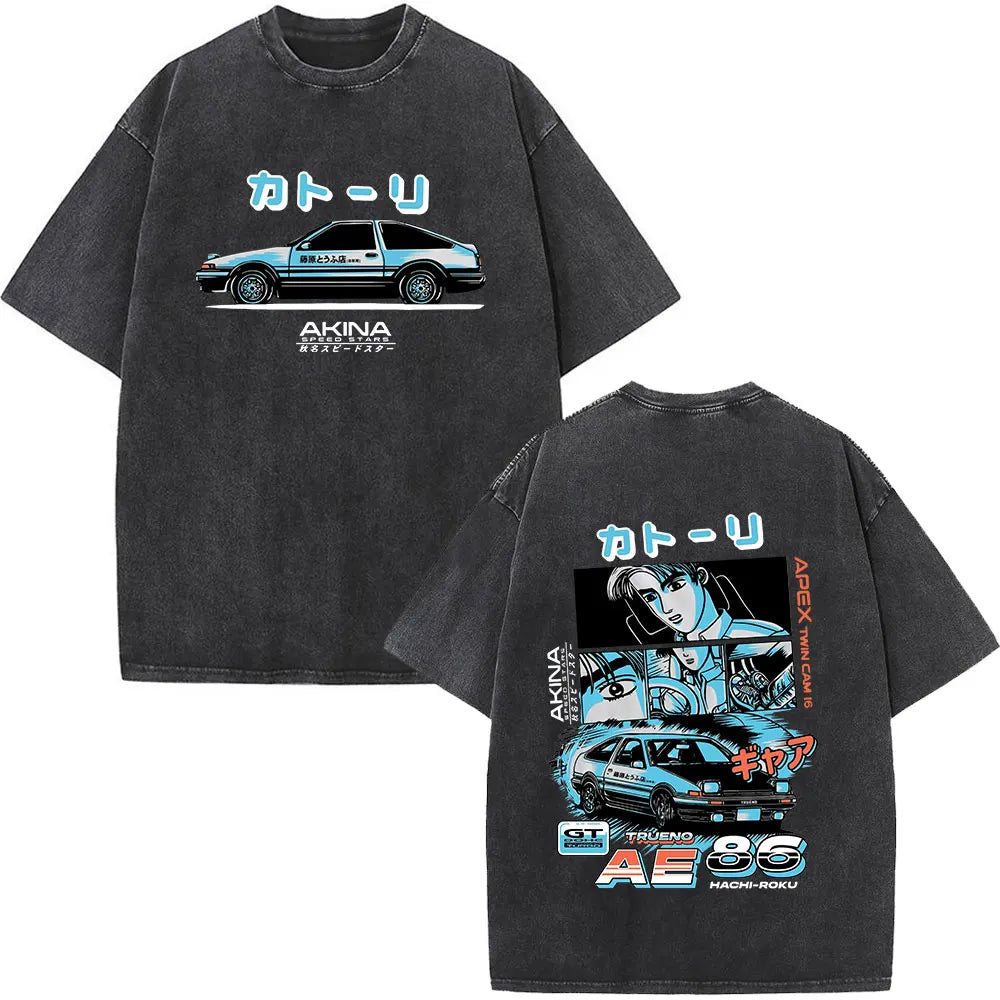 Anime Initial D Drift AE86 lavé Vintage imprimé T-shirt RX-7 R34 horizon GTR JDM T-shirts hommes Harajuku confortable surdimensionné T-shirts