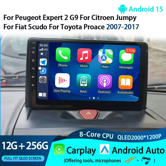 Autoradio Carplay pour Peugeot Expert 2 G9 pour citroën Jumpy pour Fiat Scudo pour Toyota Proace 2007-2017 Navigation GPS No 2din 4G