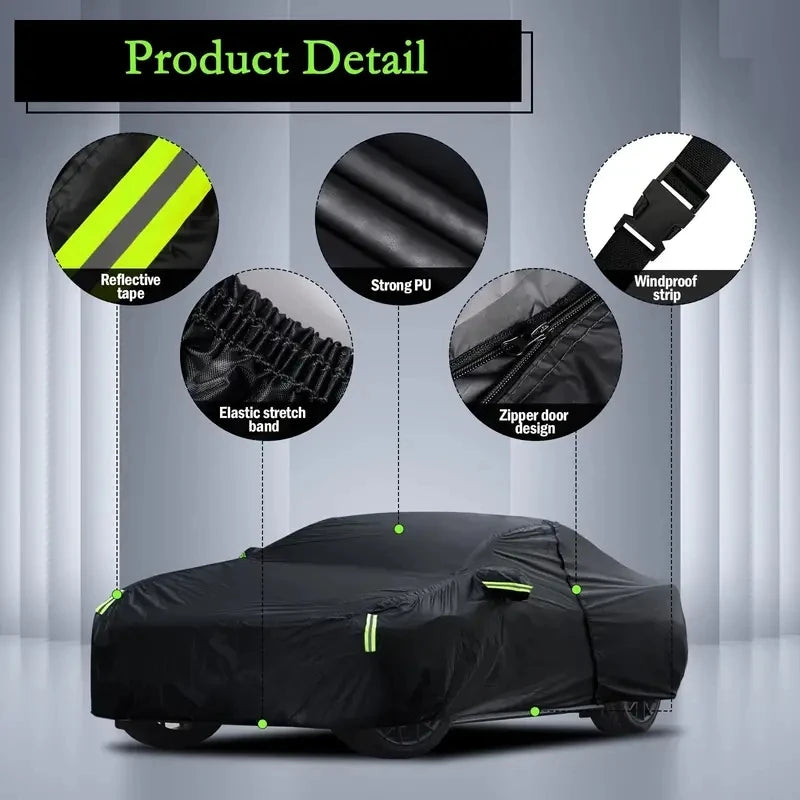 Universal SUV/Sedan Full Car Covers Outdoor Sun Snow Protection UV Car Zipper Design Black Car Case Cover S-XXL