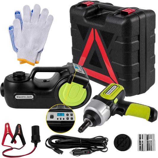SucceBuy 5T 12V Kit de cric de voiture électrique + clé à chocs lumière LED