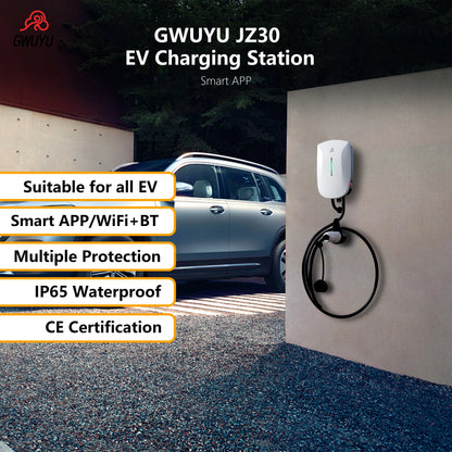 GWUYU Wallbox EV chargeur Type2 32A 7KW 16A 11KW 32A 22KW Station de recharge de véhicule électrique triphasé 5m câble prise en charge du contrôle par application