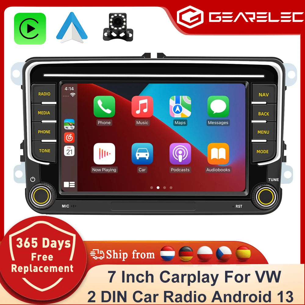 GEARELEC 2 Din lecteur multimédia de voiture Android 13 autoradio Carplay pour Volkswagen Skoda Octavia golf 5 6 touran passat polo Jetta