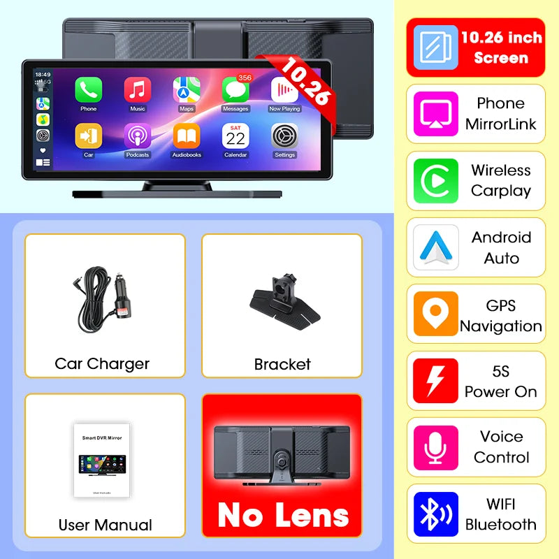 Develuck nouveau 11.26 pouces 4K DVR sans fil CarPlay et Android Auto Portable Dash Cam écran de voiture enregistreur vidéo 5G WIFI Navigation