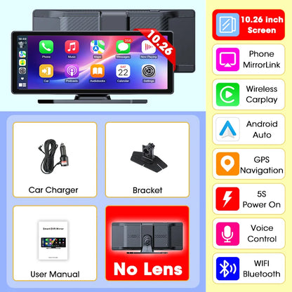 Develuck nouveau 11.26 pouces 4K DVR sans fil CarPlay et Android Auto Portable Dash Cam écran de voiture enregistreur vidéo 5G WIFI Navigation