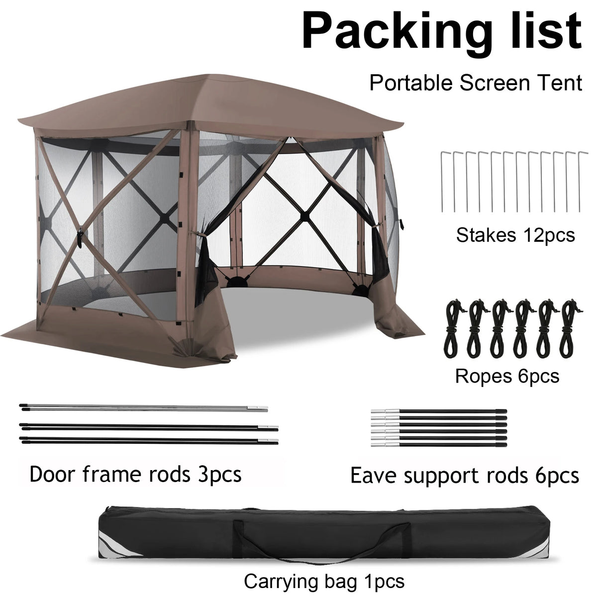 Maison d'écran de tente de belvédère escamotable pour le camping, pièce d'écran de 12x12 avec le toit parfait, belvédère d'écran extérieur avec le filet