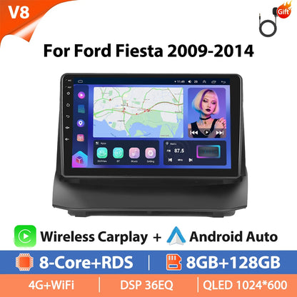 Autoradio Hikity 9 pouces 4G pour Ford Fiesta 2009-2014, lecteur multimédia vidéo, Carplay, Android Auto, 8 cœurs, WIFI, 4G, GPS, Mirrorlink, BT