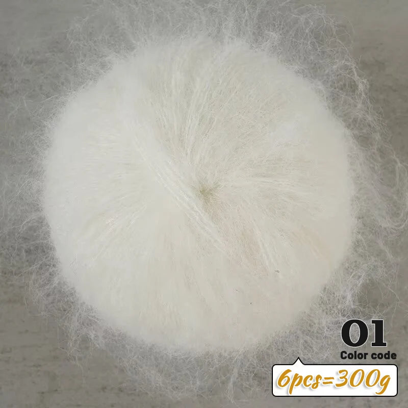 Fil de Mohair d'alpaga coloré à cheveux longs de 300 g, matériel de bricolage fait à la main, aiguilles à tricoter, pull pour femme, manteau, boule de fil de châle, 1 pièce = 6 pièces = 300 grammes
