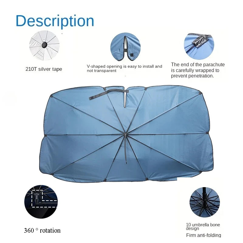 Parasol de pare-brise de voiture avec 360 ° Pare-soleil pour fenêtre avant, poignée pliable à Rotation, Protection UV, accessoires de voiture d'été