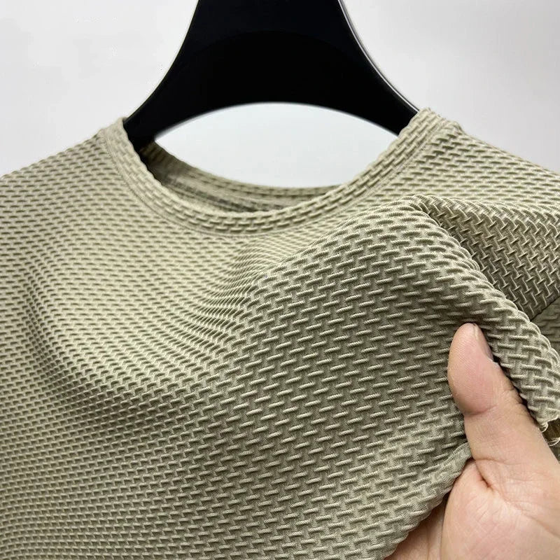 Été glace soie haut de gamme couleur unie haute qualité à manches courtes t-shirts hommes respirant mode T-Shirt mâle marque vêtements 4XL