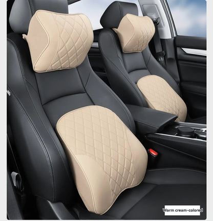 Appui-tête de voiture en cuir Nappa de luxe et ensemble d'oreillers de soutien lombaire, Design perforé respirant, convient à tous les modèles de voiture