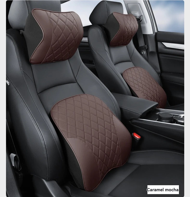 Appui-tête de voiture en cuir Nappa de luxe et ensemble d'oreillers de soutien lombaire, Design perforé respirant, convient à tous les modèles de voiture