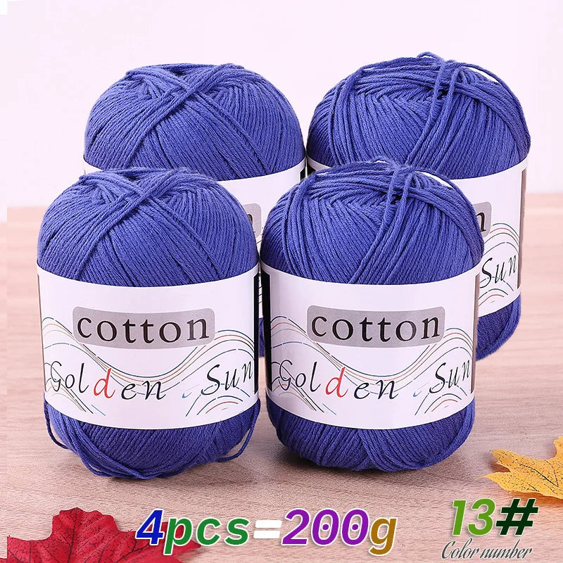200 g de fil de coton pur 100 %, fil au crochet moyen-fin, fait à la main pour tricoter des pulls, des gilets, des chapeaux et des petites couvertures. Fil de coton moyen-fin, 1 pièce = 4 pièces = 200 grammes