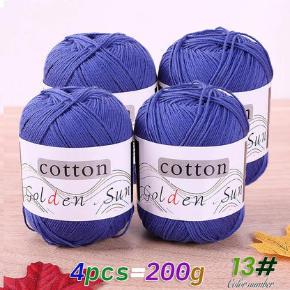 200 g de fil de coton pur 100 %, fil au crochet moyen-fin, fait à la main pour tricoter des pulls, des gilets, des chapeaux et des petites couvertures. Fil de coton moyen-fin, 1 pièce = 4 pièces = 200 grammes