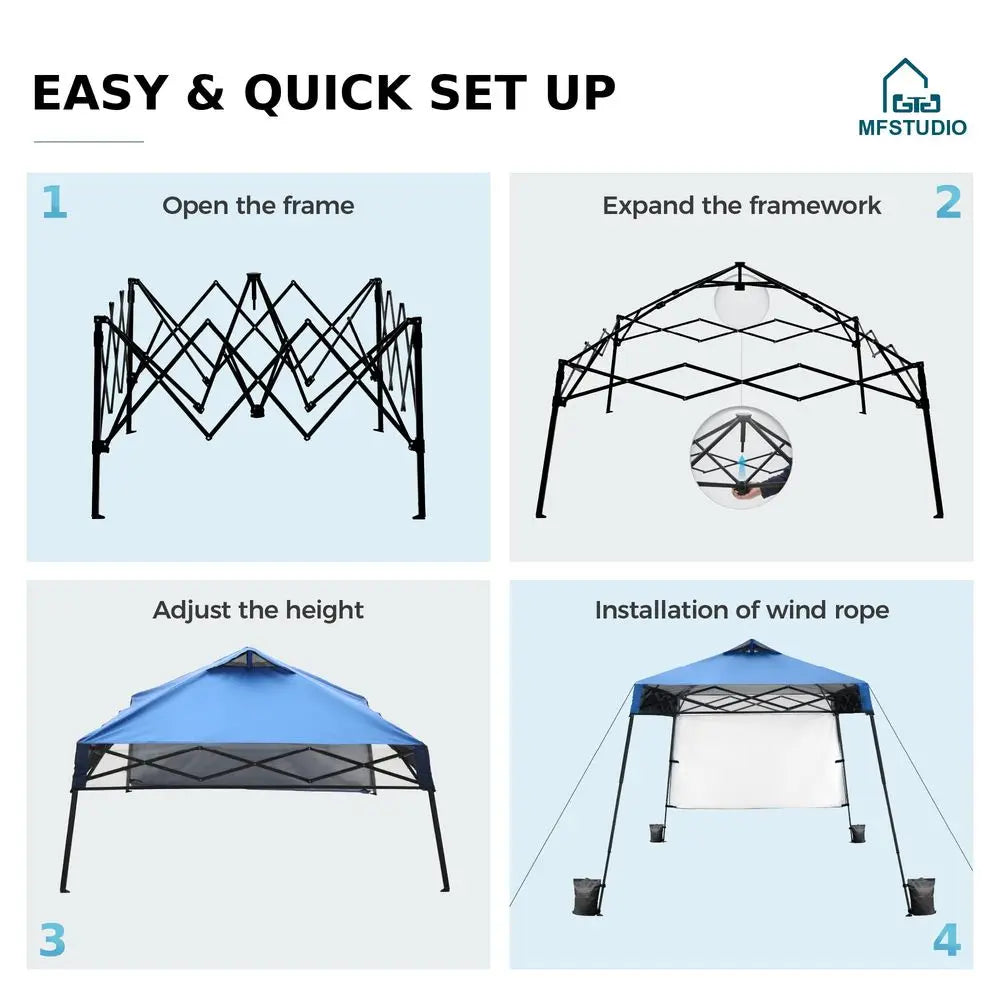 Tente pop-up, surface de 8x8 pieds et hauteur de 6x6 pieds, abri de jardin, auvent pare-soleil avec 1 paroi latérale, imperméable, portable pour patio