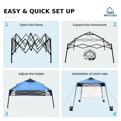 Tente pop-up, surface de 8x8 pieds et hauteur de 6x6 pieds, abri de jardin, auvent pare-soleil avec 1 paroi latérale, imperméable, portable pour patio