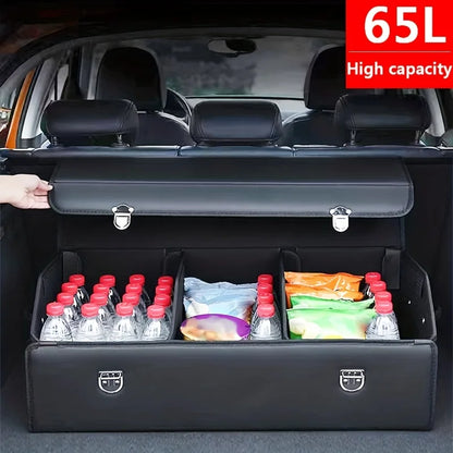 Organisateur de coffre de voiture et rangement Suv, coffre pliable en Faux cuir, multi-compartiments réglable, boîte de rangement d'épicerie automatique