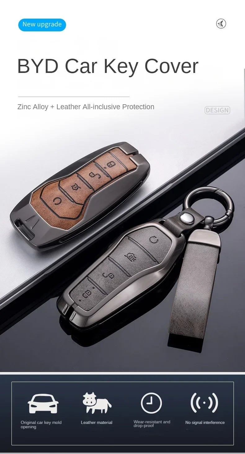 Étui pour clé pour BYD Song Plus Atto 3 Han EV Tang DM Qin joint dauphin cuir métal porte-clés à distance porte-clés accessoires de voiture