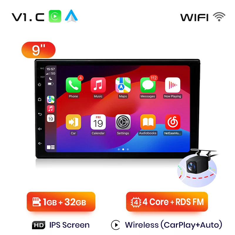 Junsun 7 9 10 pouces Radio universelle Carplay Android Auto autoradio lecteur multimédia systèmes intelligents pour Ford Peugeot Fiat