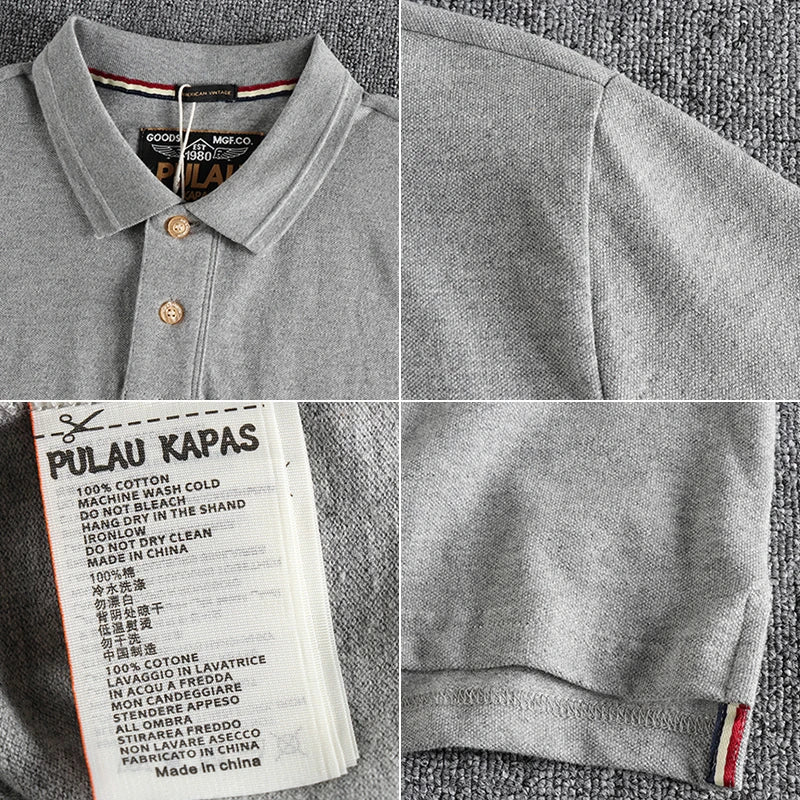 T-shirt rétro américain à manches courtes pour hommes, Polo à revers de couleur unie, à la mode, 100% coton, hauts d'affaires décontractés