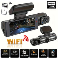 Caméra de tableau de bord pour touristes, caméra de voiture, avant et intérieur, vision nocturne IR, boucle statique, grand angle, DVR, WiFi, 1080P