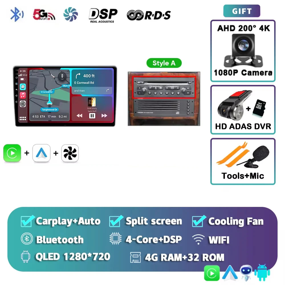 Autoradio Android 15 pour Peugeot 307 CC 307CC 307SW 2002 - 2013 sans fil Carplay Android Auto stéréo lecteur multimédia 4G 2 Din
