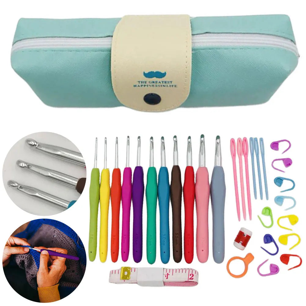 Kits de crochets avec sac de rangement, poignée souple, aiguilles à Crochet en aluminium, tissage de fils, ensemble d'aiguilles à tricoter, outil de couture et de tissage, bricolage