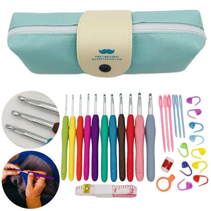 Kits de crochets avec sac de rangement, poignée souple, aiguilles à Crochet en aluminium, tissage de fils, ensemble d'aiguilles à tricoter, outil de couture et de tissage, bricolage