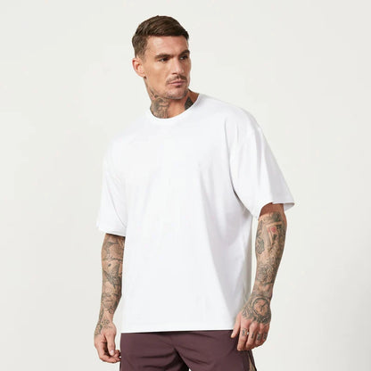 T-shirt à Manches Courtes en Coton pour Homme, Vêtement de Fitness, Gym, Musculation, dehors, Été