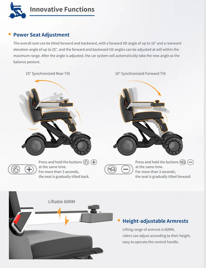 Fauteuil roulant électrique auto-équilibré de conception brevetée automatique pour fauteuil roulant électrique de position de hauteur de siège réglable de sécurité de rembourrage