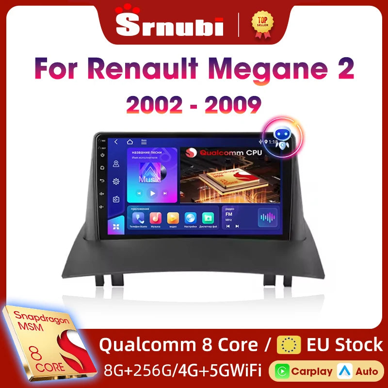 Android Carplay Auto pour Renault Megane 2 2002 2003 2004 2005 2006 2007 2008 2009 lecteur d'autoradio multimédia WIFI + 4G stéréo