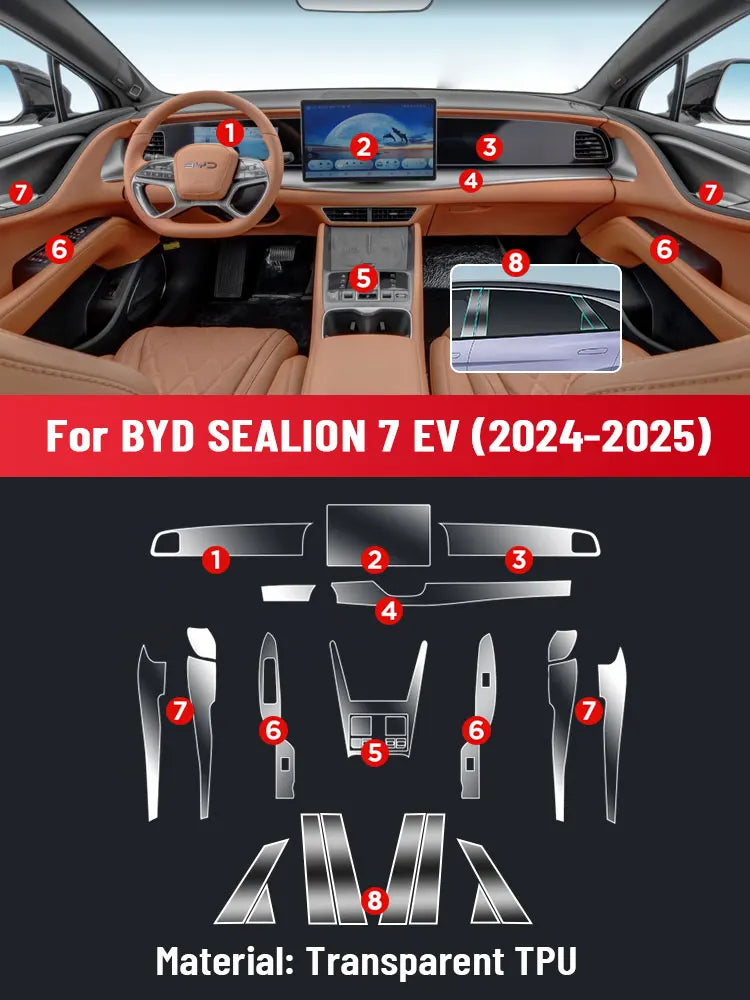 فيلم واقي داخلي مضاد للخدش من مادة TPU، تحكم مركزي أوتوماتيكي، ملاحة لسيارة BYD SEALION 7 EV 2024، ملحقات