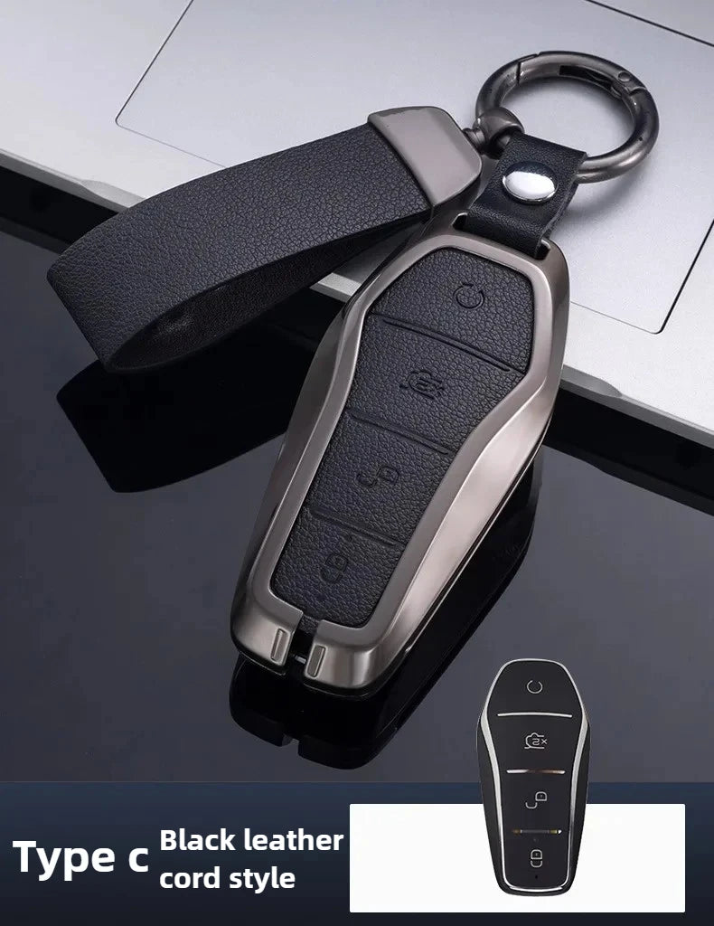 Étui pour clé pour BYD Song Plus Atto 3 Han EV Tang DM Qin joint dauphin cuir métal porte-clés à distance porte-clés accessoires de voiture