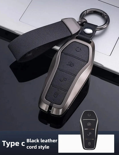 Étui pour clé pour BYD Song Plus Atto 3 Han EV Tang DM Qin joint dauphin cuir métal porte-clés à distance porte-clés accessoires de voiture