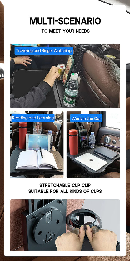 Plateau de voyage multifonctionnel haut de gamme pour voiture, pliable, avec porte-gobelet, adaptable à la plupart des voitures, idéal pour les voyages en voiture