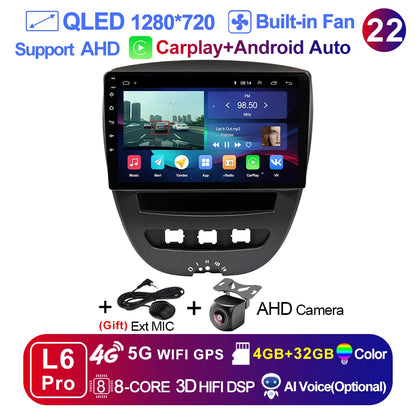 LEHX-Autoradio L6 Pro, Android 14, 2 Din, Stéréo, CarPlay, Limitation de Courant, GPS, pour Voiture KIT 107, Toyota Aygo, Cristaux en C1 (2005-2014)