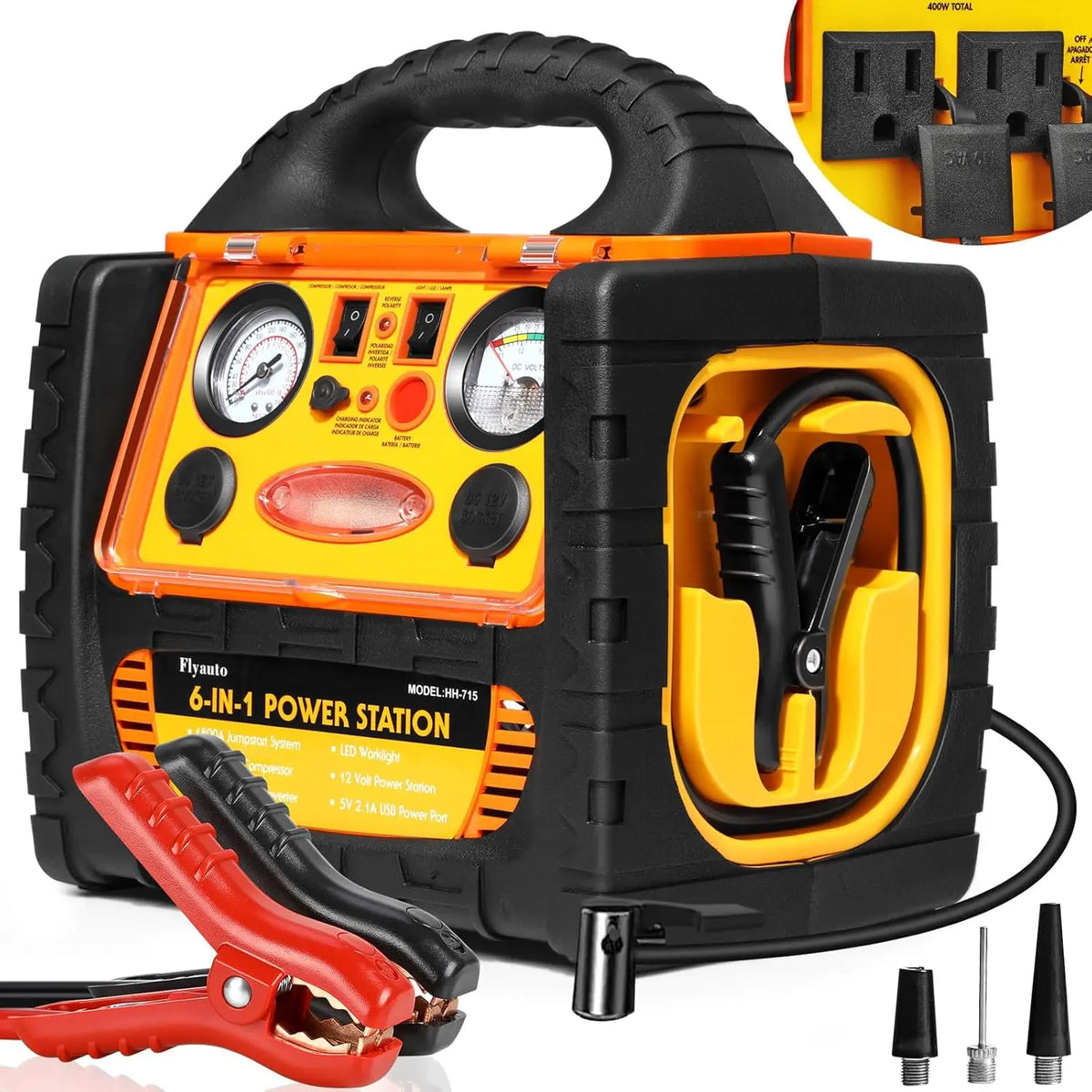 Démarreur portatif de saut de centrale électrique de 1800 ampères avec le gonfleur de pneu de 260 PSI/compresseur d'air 400W onduleur 2.1A Port USB